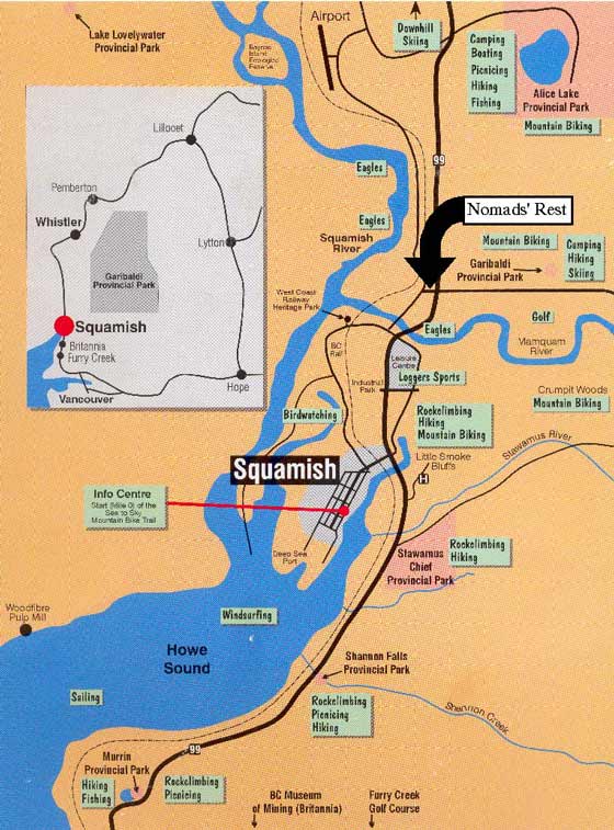 Squamish map & directions to Nomads' Rest 